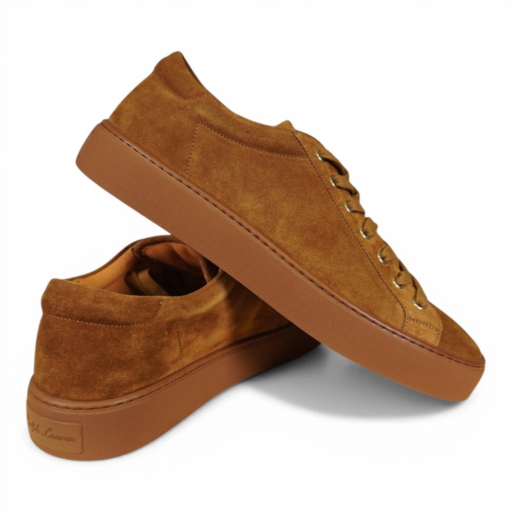Ralph Lauren Purple Label Severn Sneakers Mens 9.5 Tan Cacao Calf Suede Shoes